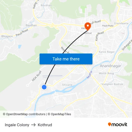 इंगले कॉलोनी to कोथरुड map