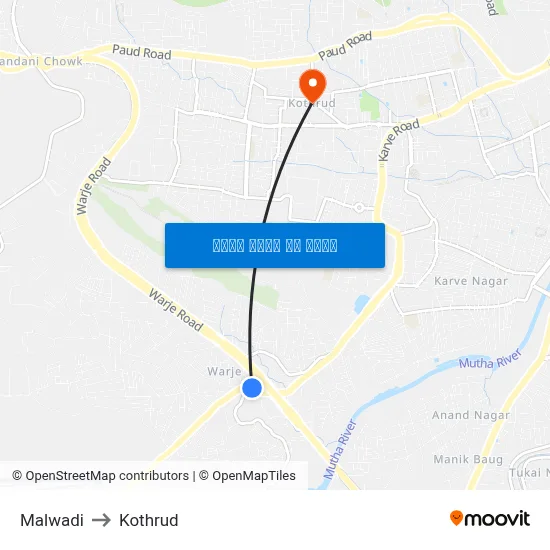 मालवाड़ी to कोथरुड map