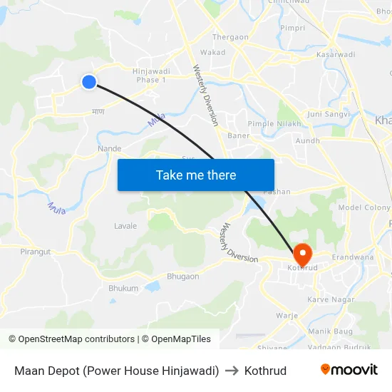 मान डिपो (पावर हाउस हिंजवाडी) to कोथरुड map