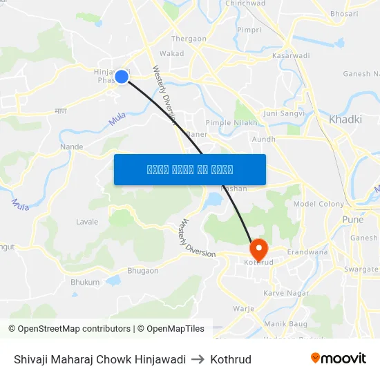 शिवाजी महाराज चौक हिंजवाडी to कोथरुड map