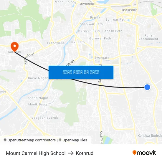 माउंट कार्मेल हाई स्कूल to कोथरुड map
