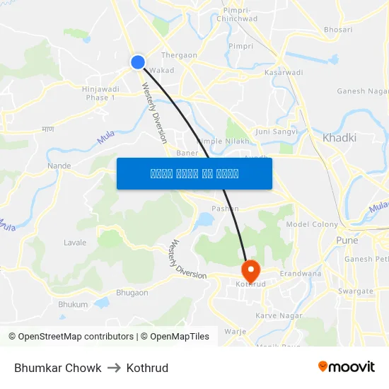 भुमकर चौक to कोथरुड map