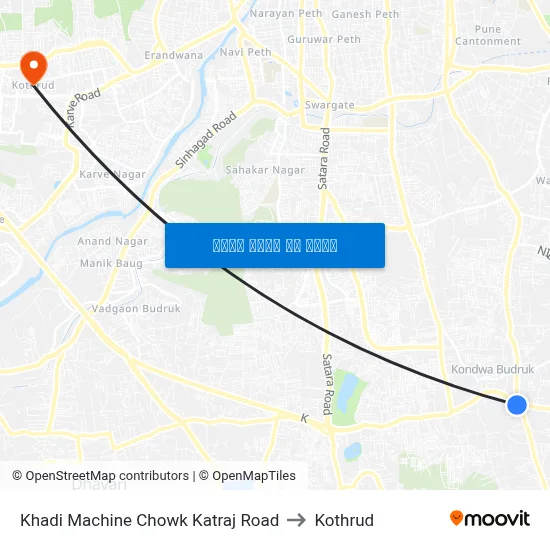 खाडी मशीन चौक कात्रज रोड to कोथरुड map