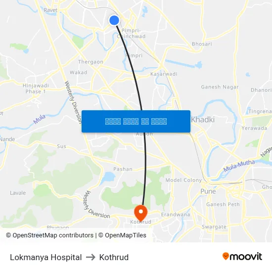 लोकमान्य अस्पताल to कोथरुड map
