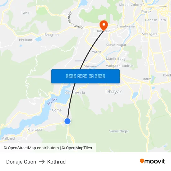 डोणजे गाव to कोथरुड map