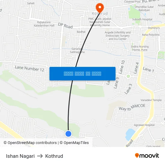 ईशान नगरी to कोथरुड map