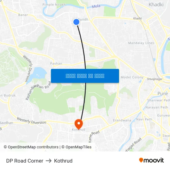 डीपी रोड कॉर्नर to कोथरुड map