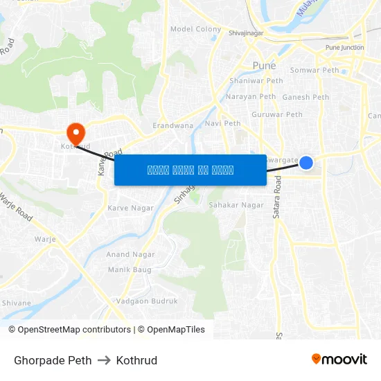 Ghorpade Peth to Kothrud map