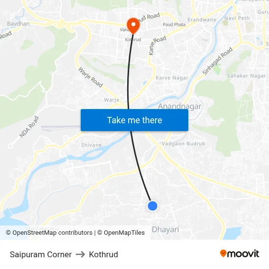 साईपुरम कॉर्नर to कोथरुड map