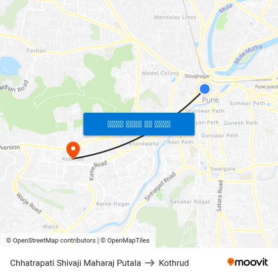 छत्रपति शिवाजी महाराज पुतळा to कोथरुड map