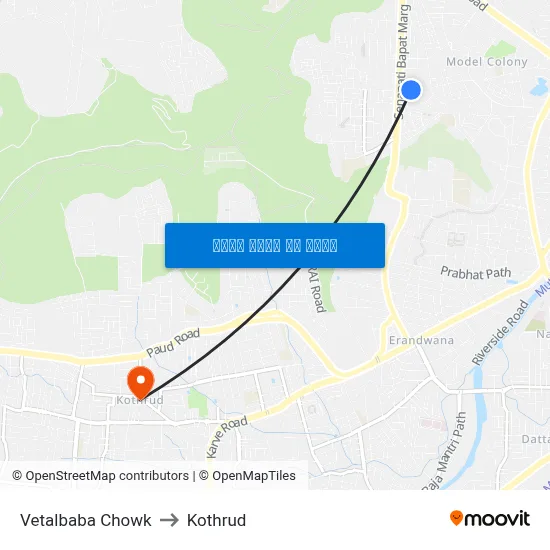 वेतालबाबा चौक to कोथरुड map