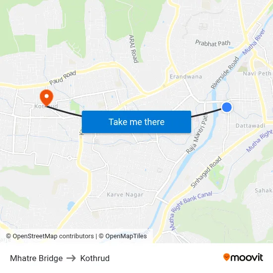 Mhatre Bridge to Kothrud map