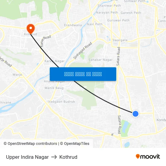 अप्पर इंदिरा नगर to कोथरुड map