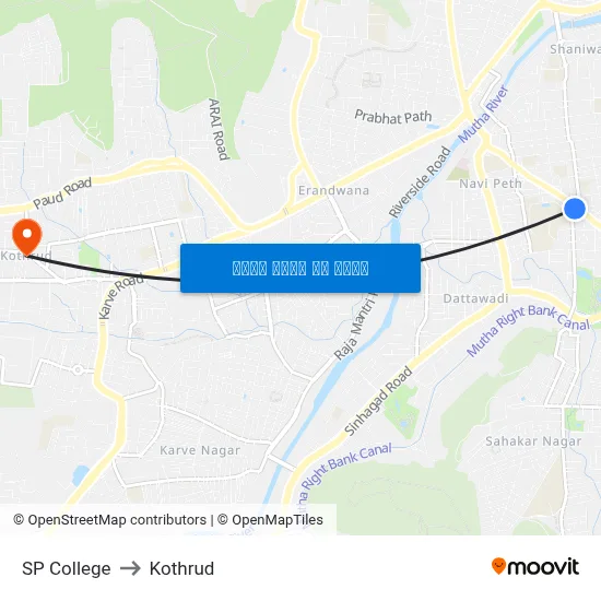 एसपी कॉलेज to कोथरुड map