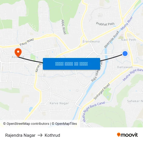 राजेंद्र नगर to कोथरुड map