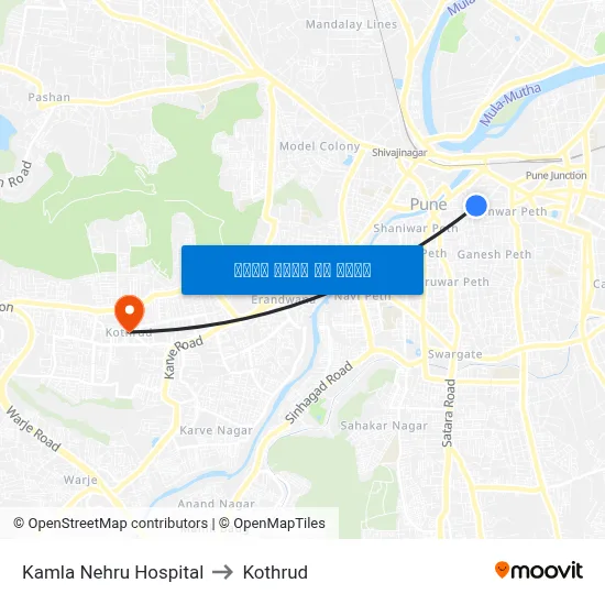 Kamla Nehru Hospital to Kothrud map
