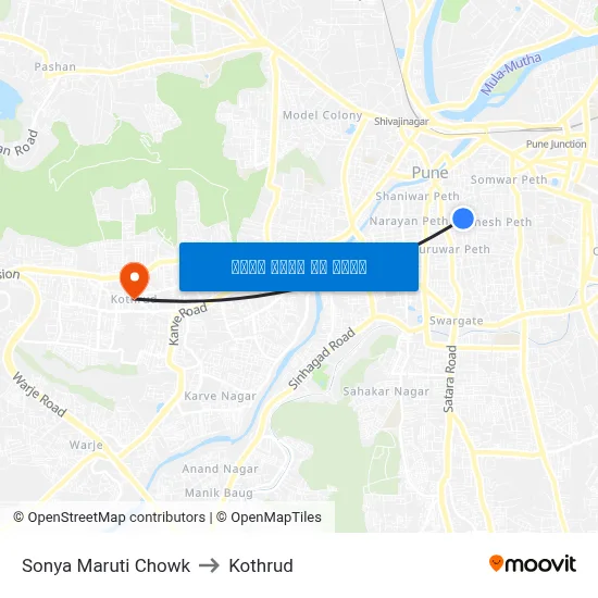 सोन्या मारुति चौक to कोथरुड map