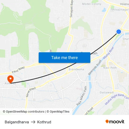 Balgandharva to Kothrud map