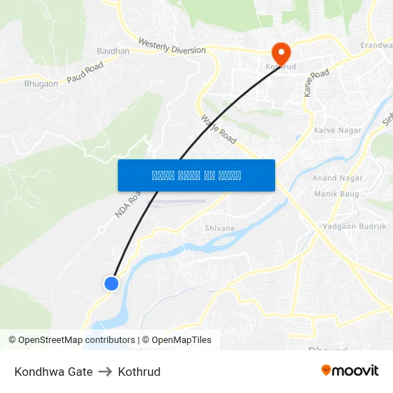 कोंढवा गेट to कोथरुड map