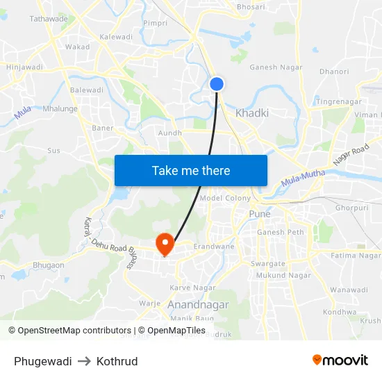 फुगेवाड़ी to कोथरुड map
