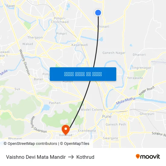 Vaishno Devi Mata Mandir to Kothrud map
