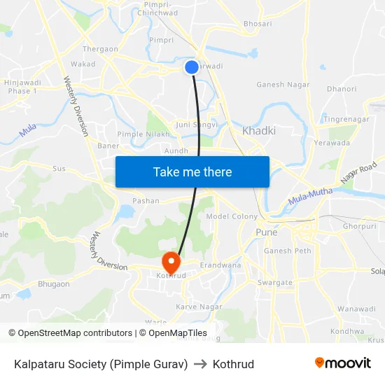 कल्पतरु सोसायटी (पिंपले गुरव) to कोथरुड map