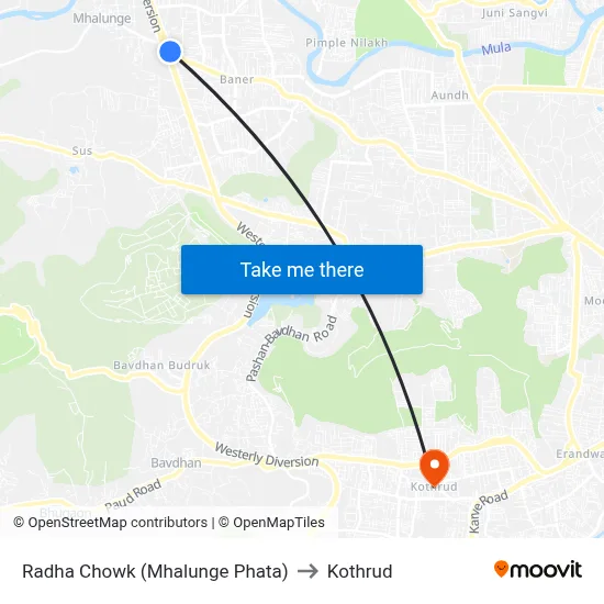 Radha Chowk (Mhalunge Phata) to Kothrud map