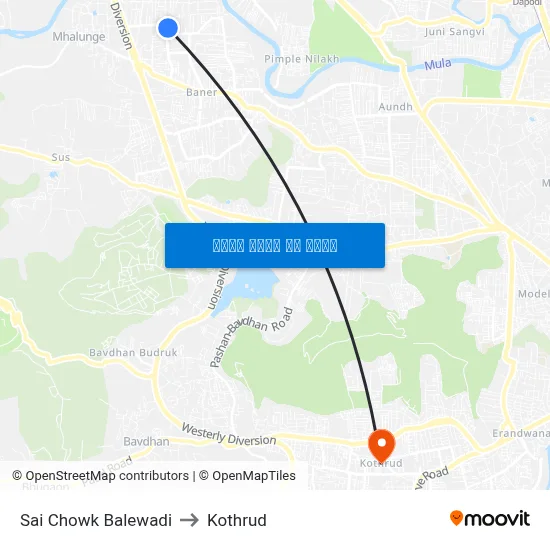 साई चौक बालेवाडी to कोथरुड map