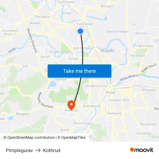 Pimplegurav to Kothrud map