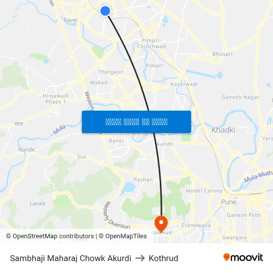 संभाजी महाराज चौक आकुर्डी to कोथरुड map