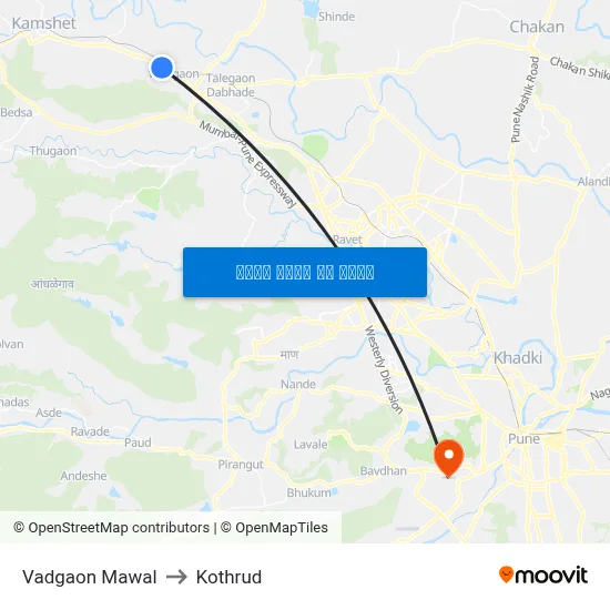 वडगांव मावळ to कोथरुड map