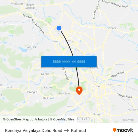 केंद्रीय विद्यालय देहू रोड to कोथरुड map