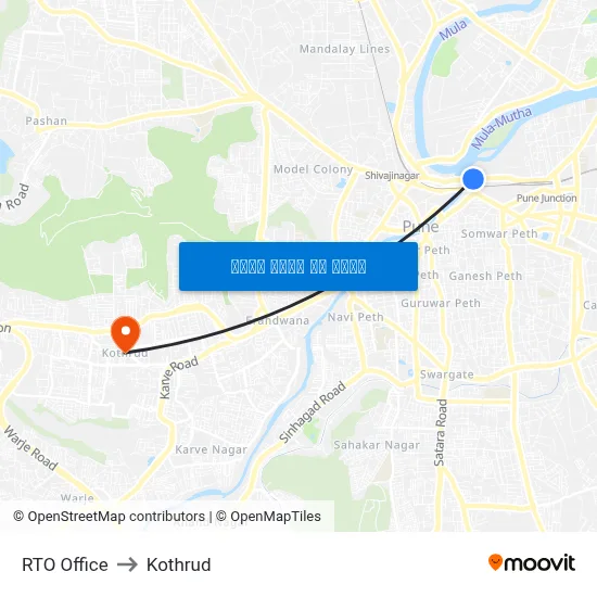 आरटीओ कार्यालय to कोथरुड map
