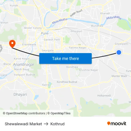 शेवाळेवाडी मार्केट to कोथरुड map