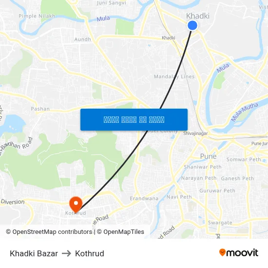 खडकी बाज़ार to कोथरुड map