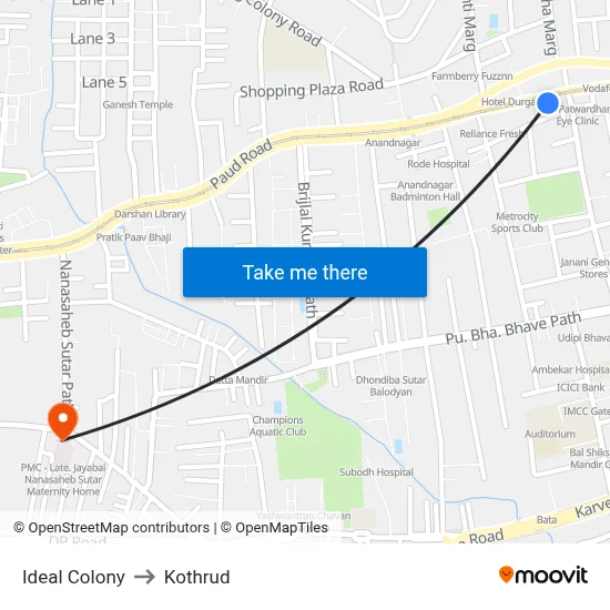 आदर्श कॉलोनी to कोथरुड map