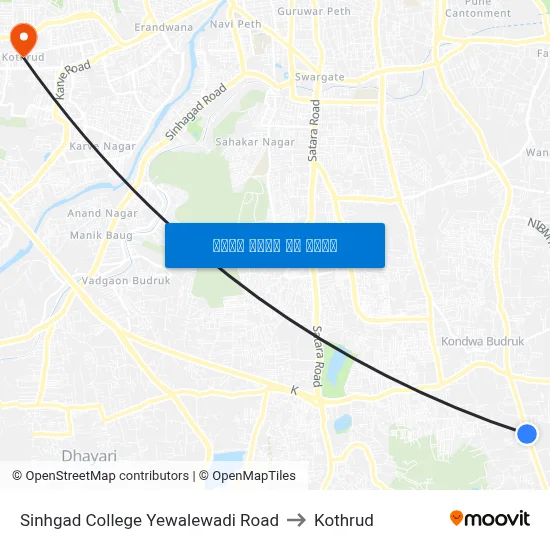 सिंहगड कॉलेज येवलेवाड़ी रोड to कोथरुड map