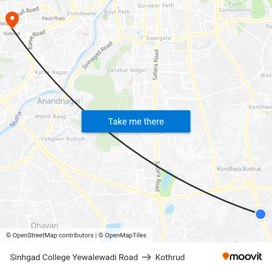 सिंहगड कॉलेज येवलेवाड़ी रोड to कोथरुड map