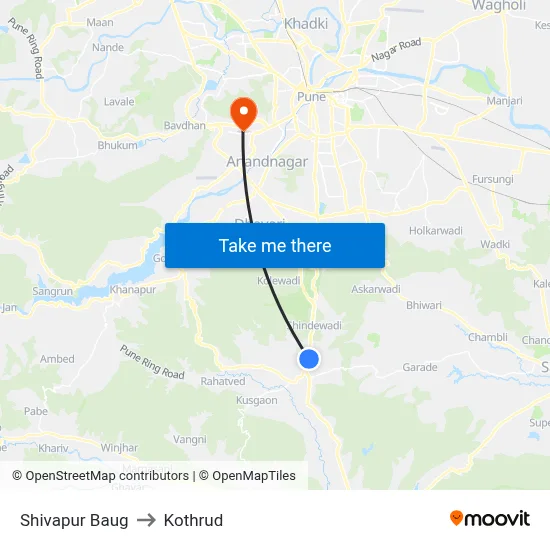 शिवापुर बाग to कोथरुड map