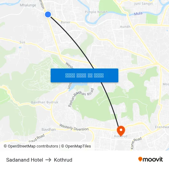 सदानंद होटल to कोथरुड map