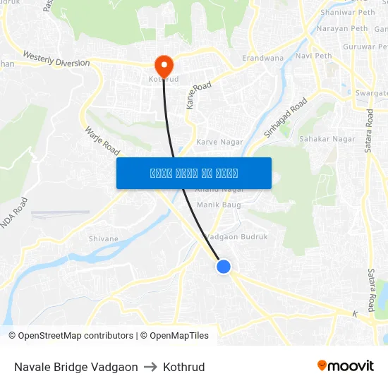 नवले ब्रिज वडगांव to कोथरुड map