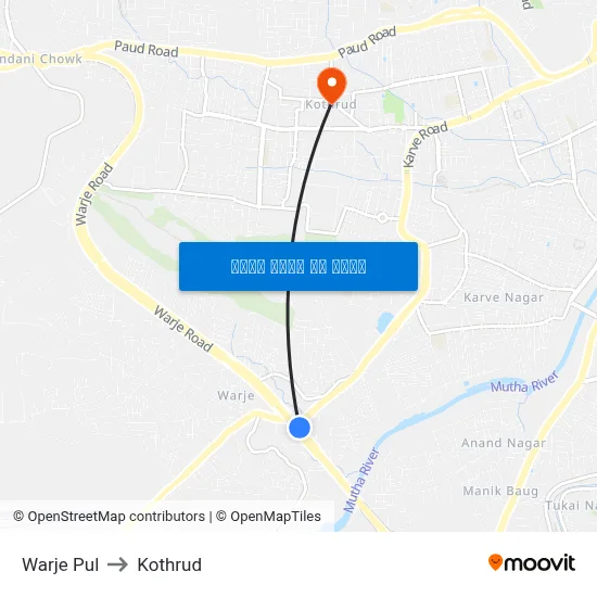 Warje Pul to Kothrud map