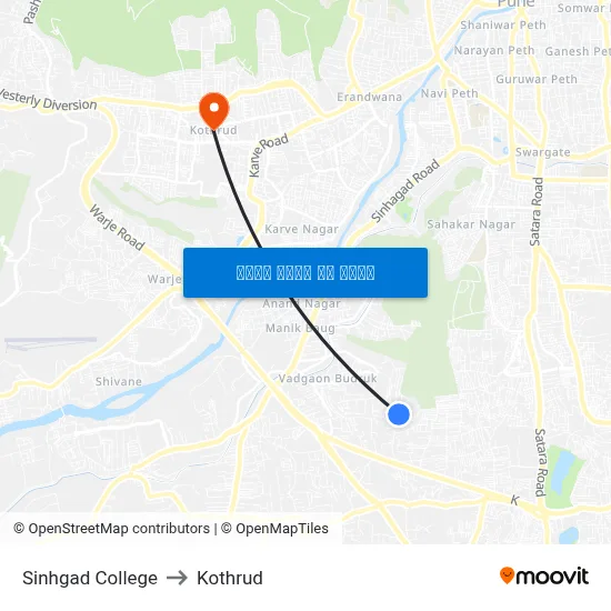 सिंहगड कॉलेज to कोथरुड map