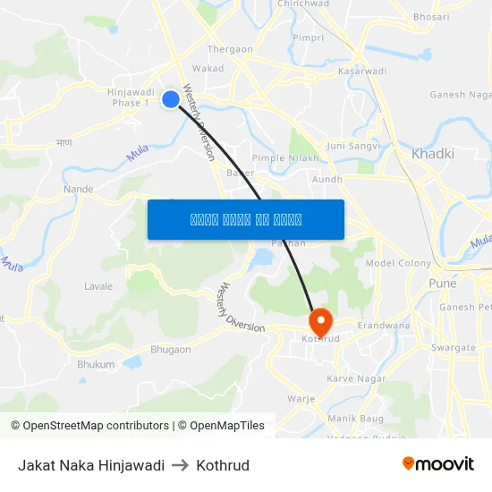 जकात नाका हिंजवाडी to कोथरुड map