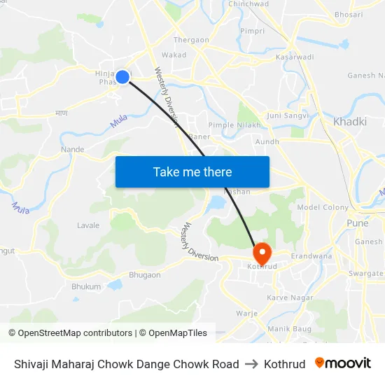 Shivaji Maharaj Chowk Dange Chowk Road to Kothrud map