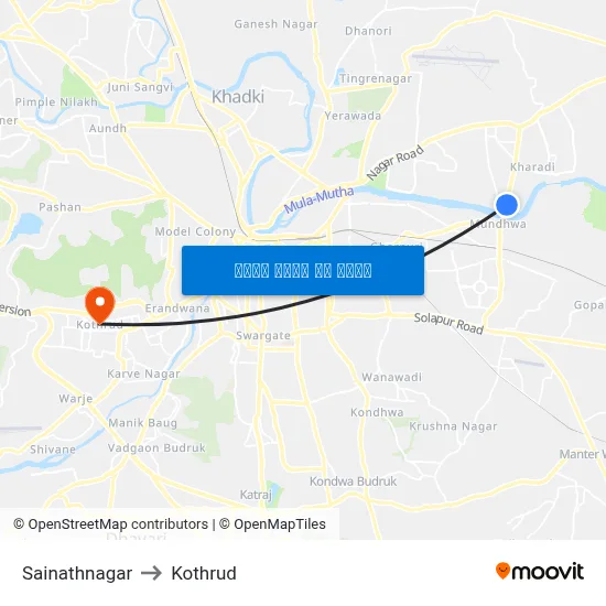 Sainathnagar to Kothrud map