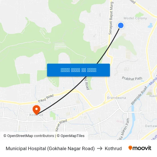 म्युनिसिपल हॉस्पिटल (गोखले नगर रोड) to कोथरुड map