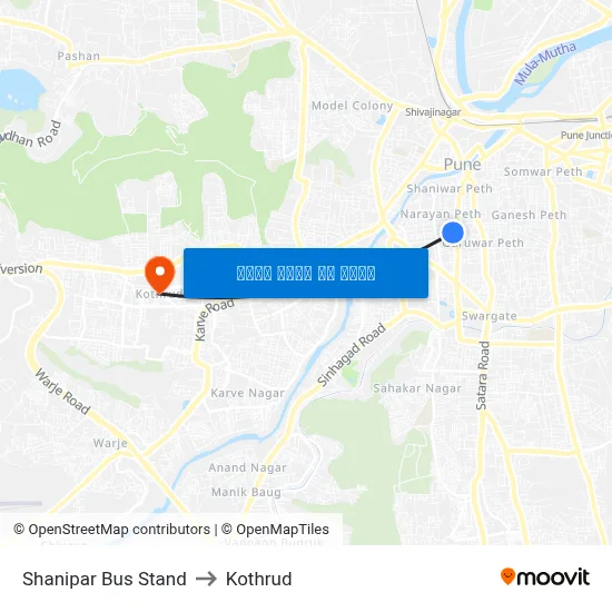 शनिपार बस स्टैंड to कोथरुड map