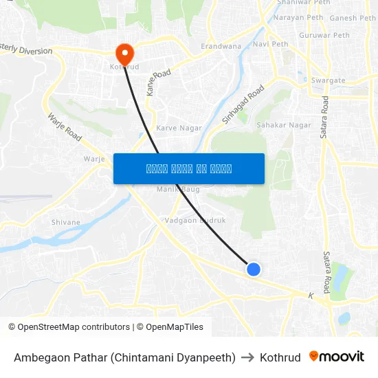 आंबेगाव पठार (चिंतामणि ज्ञानपीठ) to कोथरुड map