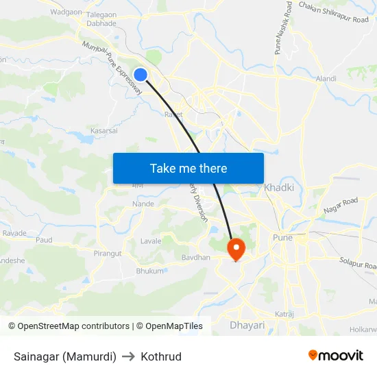 Sainagar (Mamurdi) to Kothrud map